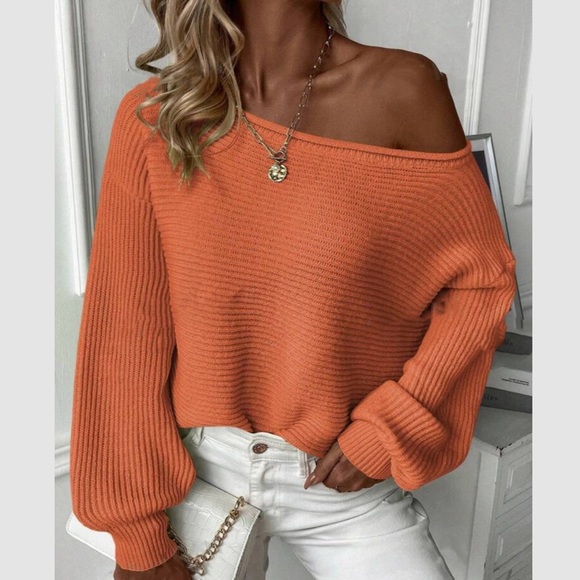 Luxe green off shoulder knit sweater top - Picture 7 of 8